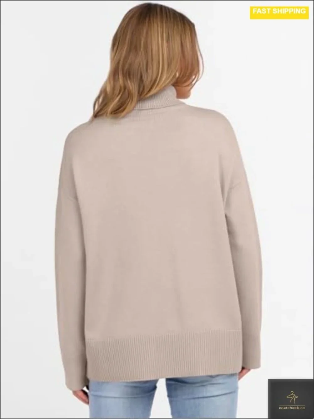 Oversized Chunky Knit Turtleneck Sweater High Low Hem Pullover